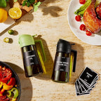 CXINYI - 16oz/470ml Olive Oil Dispenser for Kitchen with Stickers - 2 in 1 Olive Oil Sprayer for Cooking, Air Fryer, and Salad, 2 Black (Light-Proof Kitchen Gadget)