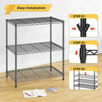 Storage Shelves Adjustable Wire Shelving Metal Wire Rack Shelving Unit Storage Shelf for Kitchen Laundry Room Pantry Closet Bathroom 24" W x 30" H x 14" D Black