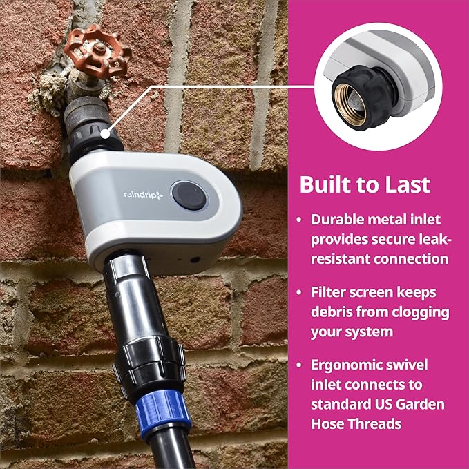Raindrip R875CT Hose-End Smart Water Sprinkler Timer, Wi-Fi, Wireless Hose Faucet Bibb Timer for Garden, Drip Irrigation System Controller, Free App via 2.4 GHz Gateway Combo,GHT Compatible, Gray