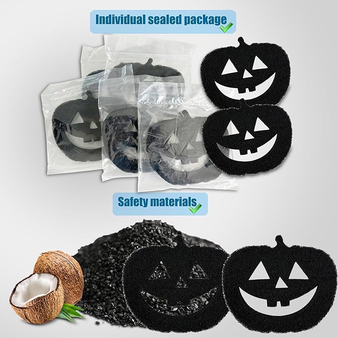 6-Pack Universal Trash Can Odor Absorbing Filters, Activated Charcoal Deodorizer for Trash Cans, Compost Buckets, Countertop and Recycle Bins (Halloween Pumpkin)
