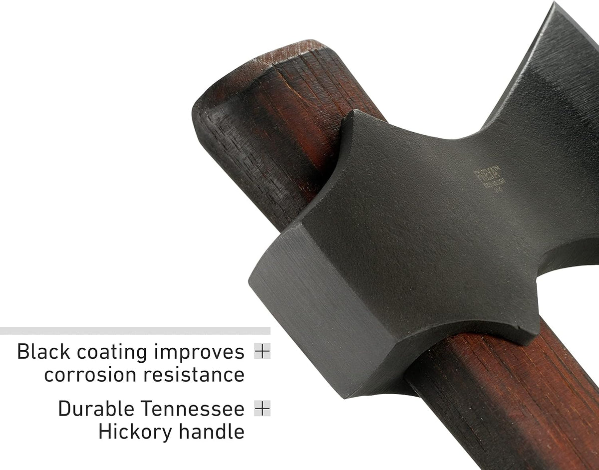 CRKT Freya Axe: Two Handed Outdoor Axe, Forged 1055 Carbon Steel Blade, Hickory Handle 2749