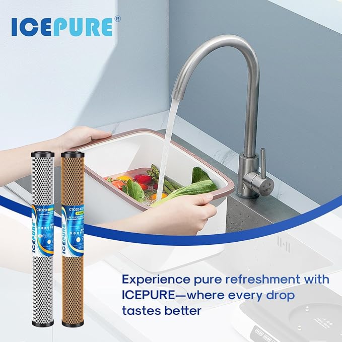 ICEPURE 20" x 2.5" Whole House CTO Carbon Water Filter Cartridge, 2-Stage Activated Carbon Block and KDF Heavy Metal Removal Filter Combo Kit Replacement for 20 Inch Water Filter System, 1 Pack