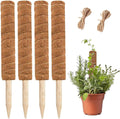 YEAJON 4 Pcs 15.7 Inch Coir Moss Totem Pole Monstera Plant Support with 2 Pcs 32.8ft Jute Rope, Plant Stakes for Indoor Plants Climbing, Support Extension(4 Packs 15.7 Inch)