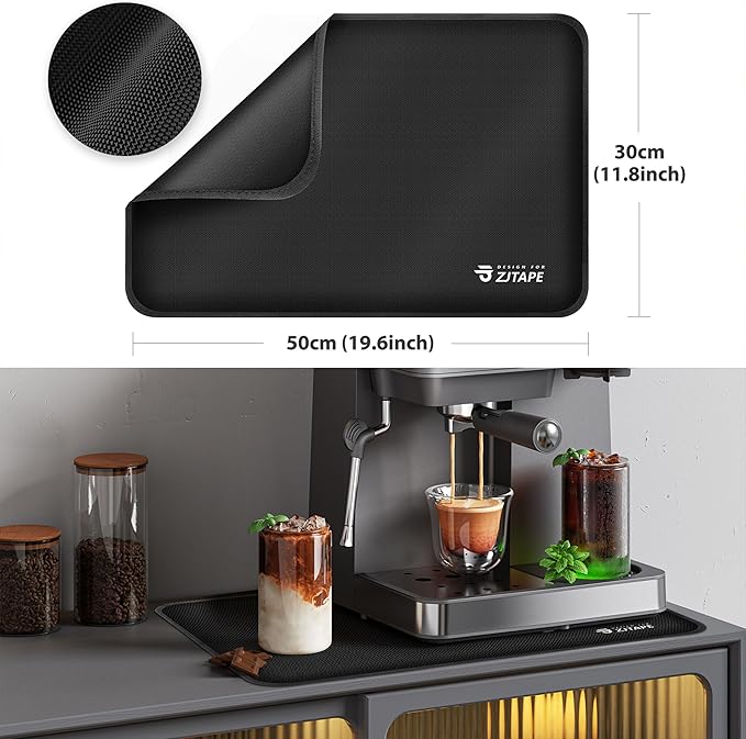 Heat Resistant Mat for Air Fryer Site - 19.6 x 11.8in, Fireproof Silicone Mats for Kitchen Counter, Heat Proof Mat, Non-slip & Waterproof for Deep Fryer, Oven, Coffee machine (Black)