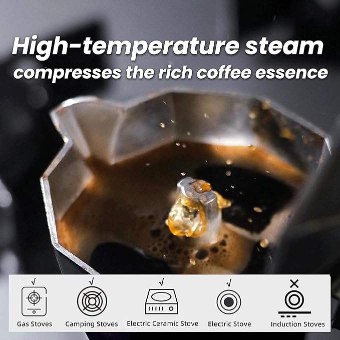 Moka Pot Espresso Coffee Maker and Manual Coffee Bean Grinder, 300ml-6 Cups Espresso Maker, Easy To Use And Clean, Camping Home Use,Suitable For Mocca Puccino Coffee (Black)