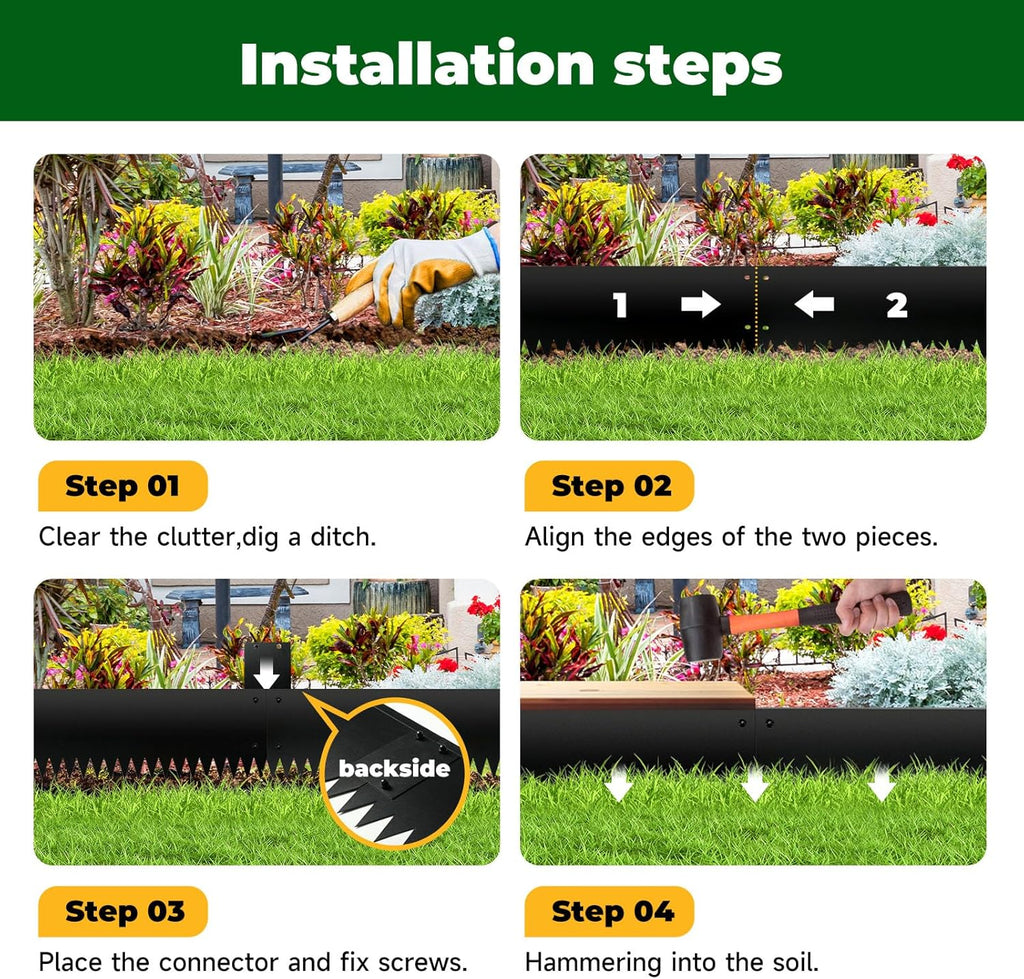 Steel Garden Edging with Top Bending Protection Metal Lanscape Edging Steel Lawn Edging 40 inch Strips, 6 inch Depth 180 Degree Bend for Garden,Lawn,Backyard, 6 Pack (6 inch-180 Degree Bend, Black)