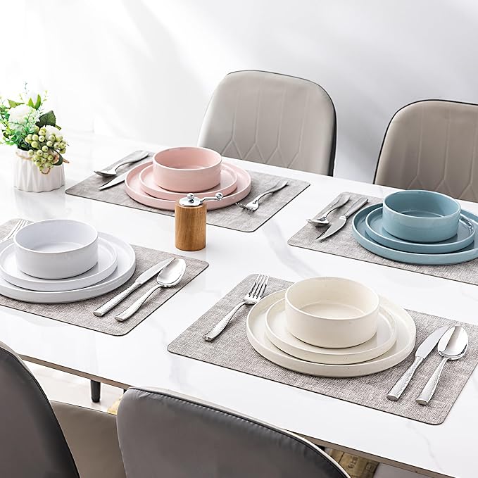 GBHOME Dinnerware Set for 4, 12 Piece Speckled Plates and Bowls Set with Glazed Bottom, Chip & Scratch Resistant Stoneware Plates Sets, Dishwasher & Microwave Safe Dishes (Mutil-Color, Service for 4)