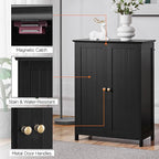 Yaheetech Bathroom Floor Cabinet, Modern Storage Freestanding Organizer Cabinet with Adjustable Shelves & Double Doors, 3-Tier Home Living Room Furniture, Black