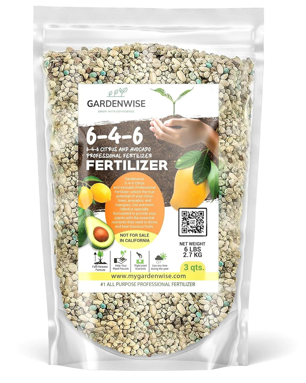 Avocado & Citrus Tree Fertilizer for Indoor & Outdoor Plants | Quick-Release Nitrogen - Citrus Fertilizer (3 Quarts)