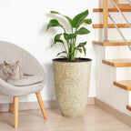 WORTH Garden 2-Pack 21" H. Beige Tall Planters with Inside Pots - 14'' Dia Plastic Large Round Plant Tree Pots - Decorative Imitation Stone Finish for Indoor Outdoor Front Porch Container Patio