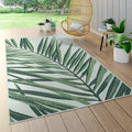 Outdoor Rug Green Beige with Palm Leaf Pattern for Patio Terrace Flat Weave, Size: 2'8" x 4'11"