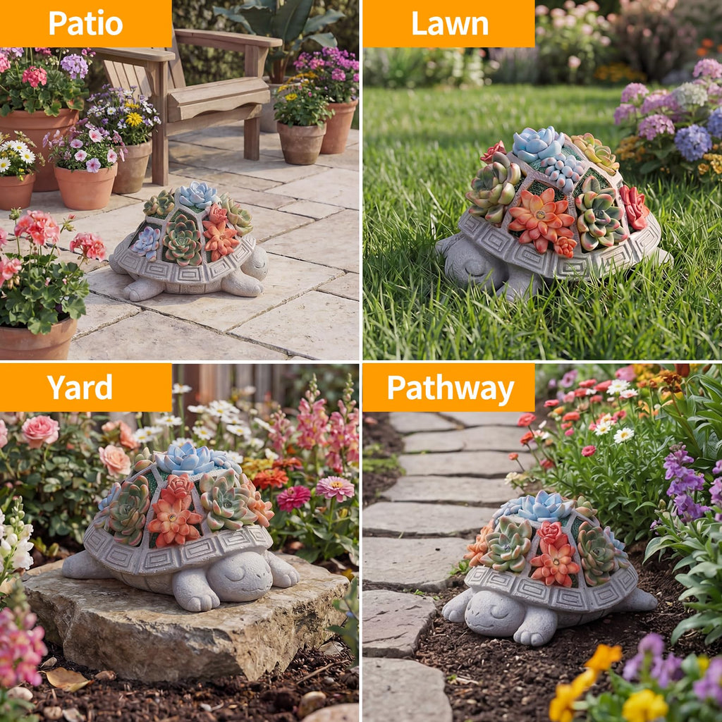 Snclriao Solar Turtle Garden Outdoor Decor with Succulent & 7 LED Lights – Outside Tortoise Statue Decor for Yard Patio Balcony & Backyard - Home House Decoration Art - Gift for Men Dad Women Mom