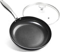MICHELANGELO Ceramic Frying Pan - 10 Inch Frying Pan Nonstick with Lid, Non-Toxic Skillet with Stainless Steel Handle, Nonstick Skillet, Black