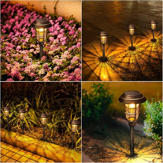 LETMY Solar Outdoor Lights, 8 Pack Bright Solar Pathway Lights Outdoor Waterproof, Up to 12 Hrs Auto On/Off Solar Garden Lights Outdoor Solar Lights for Yard Patio Walkway Driveway Pathway - Bronze