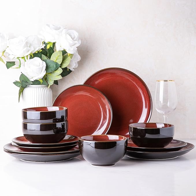 LERATIO Ceramic Dinnerware Sets for 4,Stoneware Coupe Plates and Bowls Sets,Highly Chip and Crack Resistant | Dishwasher & Microwave & Oven Safe Dishes set,Reactive Glaze Dinnerware- Service for 4