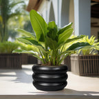 SQOWL Ceramic Flower Pot 13.5 Inch - Large Planter for Indoor Plants Outdoor Plant Pot with Drainage Hole Round Planter Mid-Century Flower Pot for Porch Living Room Decor Black