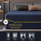 14 Inch King Mattress Memory Foam Medium with Green Tea Cooling Gel, CertiPUR-US Certified, Breathable & Supportive Mattress in a Box, Navy Blue