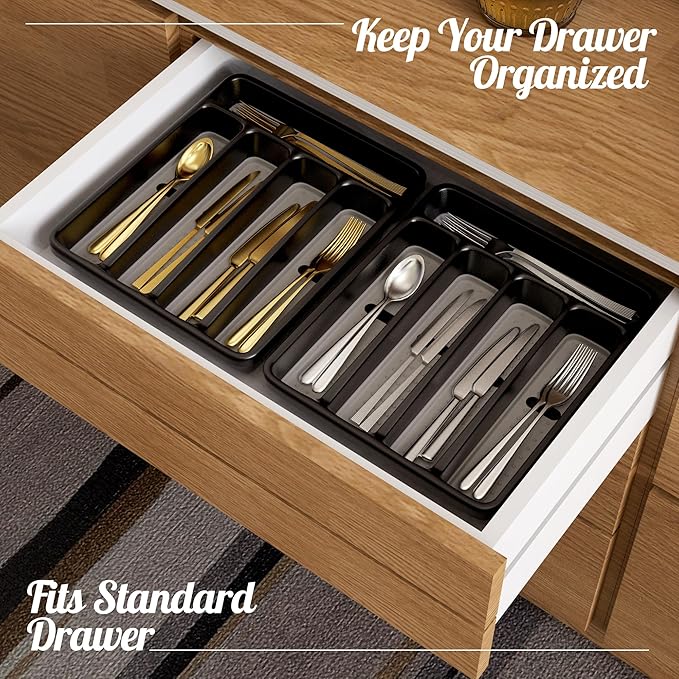 WEBACOO. Silverware Organizer for Kitchen Drawer - Non-Slip Utensil Drawer Organizer - Dishwasher Safe Cutlery Organizer Holds Spoons, Forks with 5 - Compartment