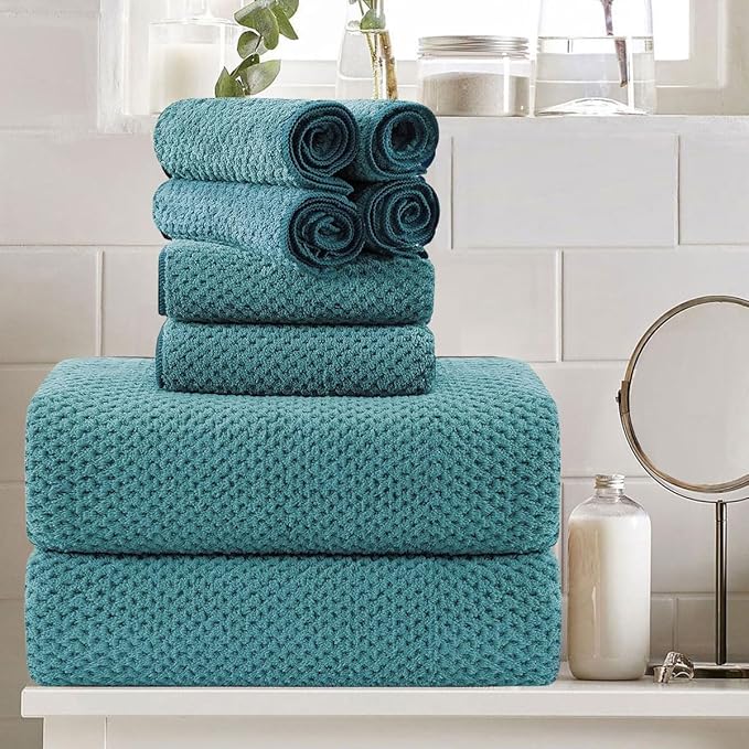 8 Piece Large Turquoise Family Bath Towel Set-2 Oversized Bath Towel Sheets,2 Hand Towels,4 Washcloths-600GSM Soft Highly Absorbent Quick Dry Beach Chair Towels Woven Towels for Bathroom Hotel and Spa