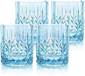BELLAFORTE Shatterproof Tritan Plastic Short Tumbler, Set of 4, 13oz - Myrtle Beach Unbreakable Crystal Cut Old Fashioned Drinking Glasses for Whiskey - BPA Free - Dishwasher Safe - Blue