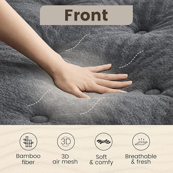 QUIETSEA Reversible Twin Mattress Topper Egg Crate Memory Foam Mattress Topper, Bamboo Viscose Mattress Pad Twin, Noiseless Waterproof Mattress Cover with Deep Pocket up to 21" (39" x 75", Grey)