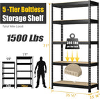 PrimeZone Storage Shelves 5 Packs 5 Tier Adjustable Garage Storage Shelving, Heavy Duty Metal Storage Utility Rack Shelf Unit for Warehouse Pantry Closet Kitchen, 35.5" x 15.75" x 71", Black