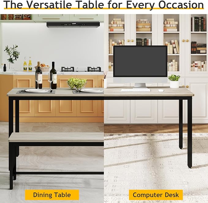 Rovibek Dining Table Set for 4 with 2 Benches – Space-Saving Kitchen Table Set for Kitchen & Dining Room, Grey
