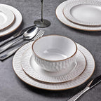 GBHOME Ceramic Dinnerware Sets, 24 pcs Embossed Elegant Stoneware Plates and Bowls Sets, Housewarming Wedding Gift | Dishwasher & Microwave Safe | Dishes Set Service for 8