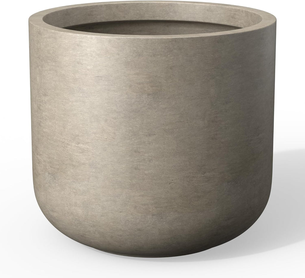 Kante 13.8-Inch Dia Round Concrete Planter, Indoor & Outdoor Garden Pot with Drainage Hole & Rubber Plug, Ideal for Flower and Tree, Weathered Concrete