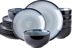 LeRatio Ceramic Dinnerware Sets for 6,Stoneware Plates and Bowls Sets,Handmade Reactive Glaze Dishes Set,Chip Resistant and Scratch Resistant | Oven&Dishwasher & Microwave Safe-Gray White(18PCS)