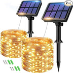 btfarm 2 Pack Solar String Lights Outdoor, 66FT 160LED Solar Fairy Lights Outside Waterproof 8 Modes, Copper Wire Solar Powered Twinkle Light for Garden Tree Christmas Wedding Party,Warm White