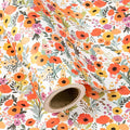 WRAPAHOLIC Kraft Floral Wrapping Paper Roll - Mini Roll - 17 Inch x 9.8 Feet - Bright Summer Flower Wrapping Paper, Perfect for Wedding, Birthday, Bridal Shower, Tea Party