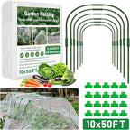 GonLei 10x 50FT Garden Mesh Netting Kit Raised Beds (6 Pcs Garden Hoops & 18 Clips) Garden Hoops Plant Netting Protection Row Covers Berry Bush Truit Trees Vegetables Grass Seed Barrier Net