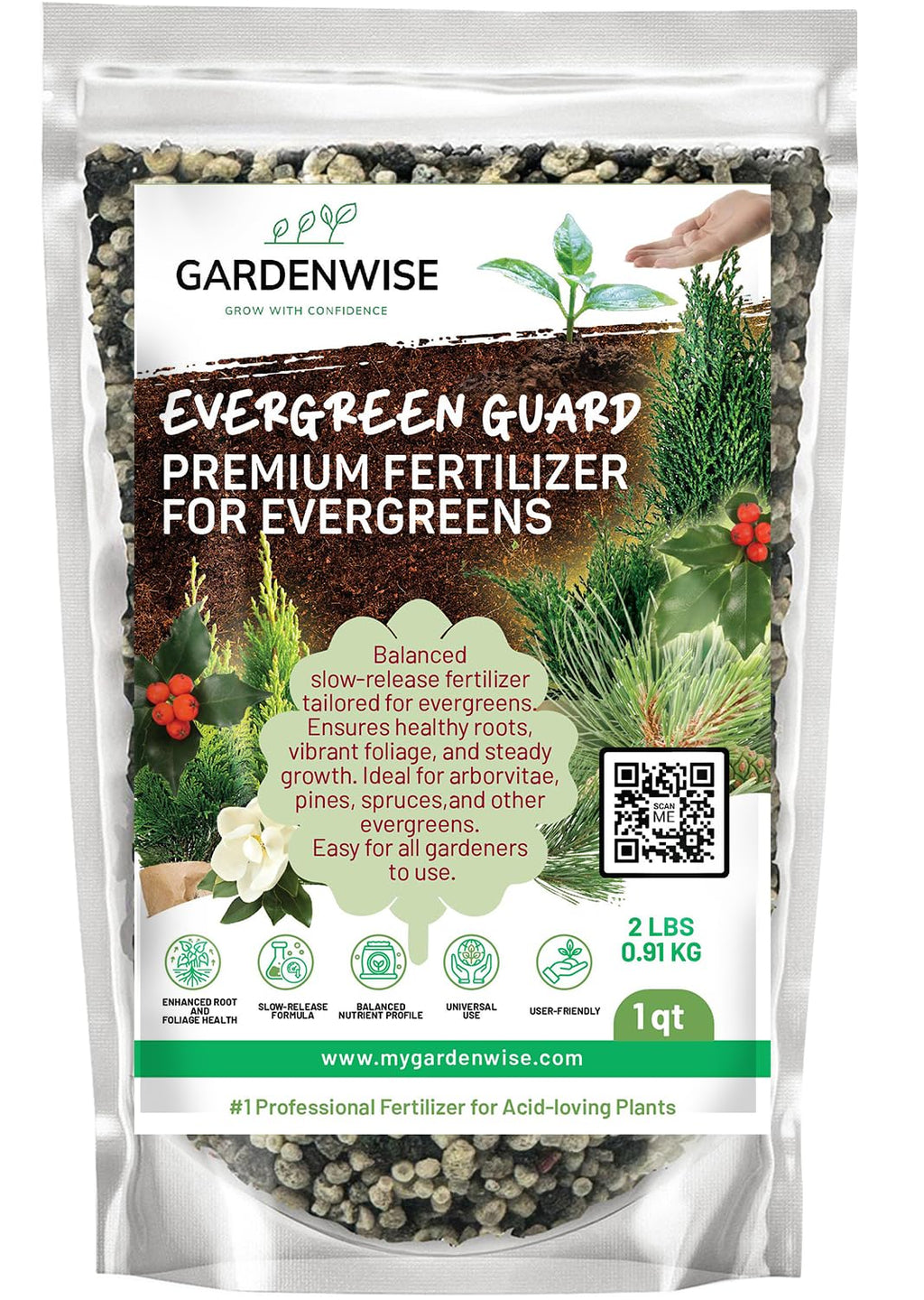 Evergreen Fertilizer – All-Purpose Granular Plant Food for Outdoor Trees and Shrubs, Azaleas, Magnolias, Pines & Arborvitae – Slow-Release Formula (1 Quart)