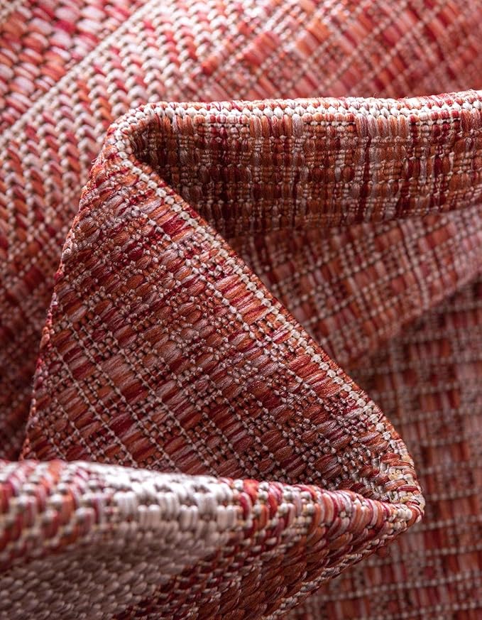 Unique Loom Outdoor Border Collection Area Rug - Soft Border (13'Square, Rust Red/ Ivory)