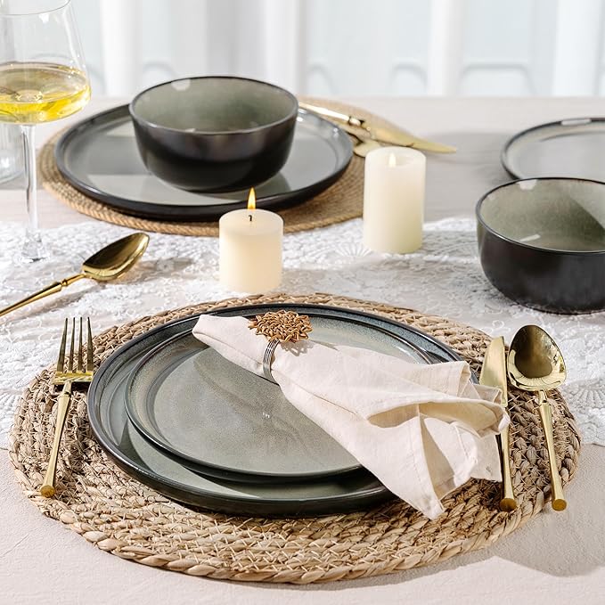 AmorArc Stoneware Dinnerware Sets,Round Reactive Glaze Plates and Bowls Set,Highly Chip and Crack Resistant | Dishwasher & Microwave Safe Dishes Set,Service for 4 (12pc)