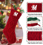Christmas Stockings with Initials, Personalized Custom 18" Large Embroidered Monogram Knit Kids Xmas Stocking Holiday Party Fireplace Family Hanging Stocking Decoration Red Letter M