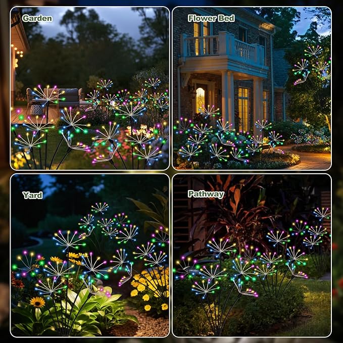 Kwaiffeo Solar Garden Lights Outdoor Waterproof Decorative Solar Lights for Outside 2 Pack with120 LED Swaying Fairy Firework Light Yard Garden Decor, Gifts for Mother's Day Mom Grandma Women