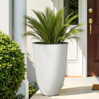 WORTH Garden 2-Pack 21" H. White Tall Planters with Inside Pots - 14'' Dia Plastic Large Round Plant Tree Pots - Decorative Imitation Stone Finish for Indoor Outdoor Front Porch Container Patio