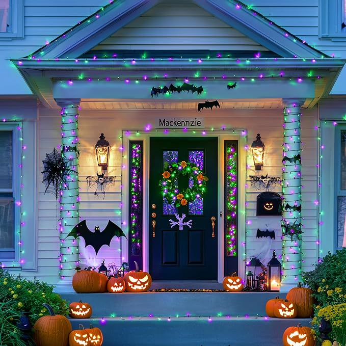 JMEXSUSS Purple and Green Halloween Lights, 132ft 400 LED Halloween Lights Plug in, String Light Indoor Outdoor for Yard Tree Porch Decor