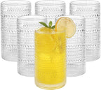 AkutaaVintage Hobnail Drinking Glasses Set of 6, 16 oz Large Capacity Embossed ClearTumblers, Highball Glasses for Water, Cocktail, Beer, Whiskey, Kitchen & Bar Use