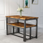 AWQM Dining Room Table Set, Kitchen Table Set with 2 Benches, Ideal for Home, Kitchen and Dining Room, Breakfast Table of 43.3x23.6x28.5 inches, Benches of 38.5x11.8x17.5 inches, Rustic Brown