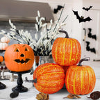 Artmag 6 Inch Large Artificial Pumpkins, 4PCS Big Orange Drawing Line Faux Foam Harvest Pumpkins for Fall Thanksgiving Holiday Decorations
