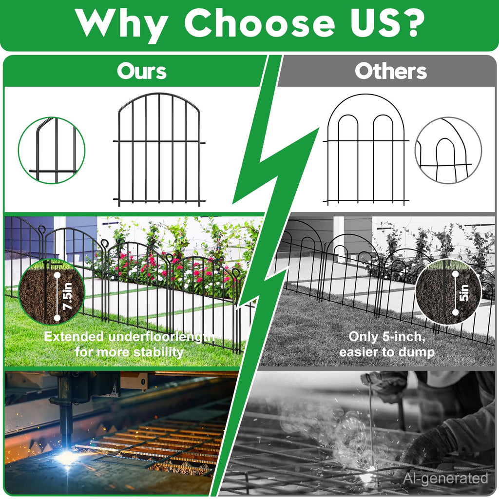 Decorative Garden Fence 17in (H) x10ft (L),Arched Rustproof Metal No Dig