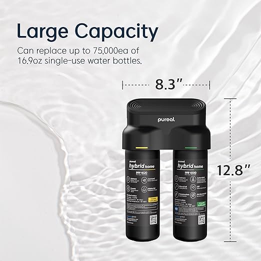 Pureal Hybrid Home PPU-1020K 2 Stage Under Sink Water Filter System, 10K Gallons, NSF/ANSI 42&372, Mineral Sediment Carbon Block KDF Polyphosphate Filter for Scale & Lead & Chlorine