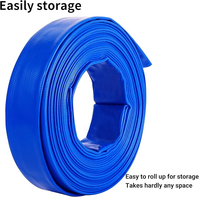 1-1/2"(Flat 2.6’’ width) x 100 FT Pool Backwash Hose, Blue Heavy Duty Reinforced PVC Lay Flat Water Discharge Hose for Swimming Pool Filter Pump,with 2 Clamp