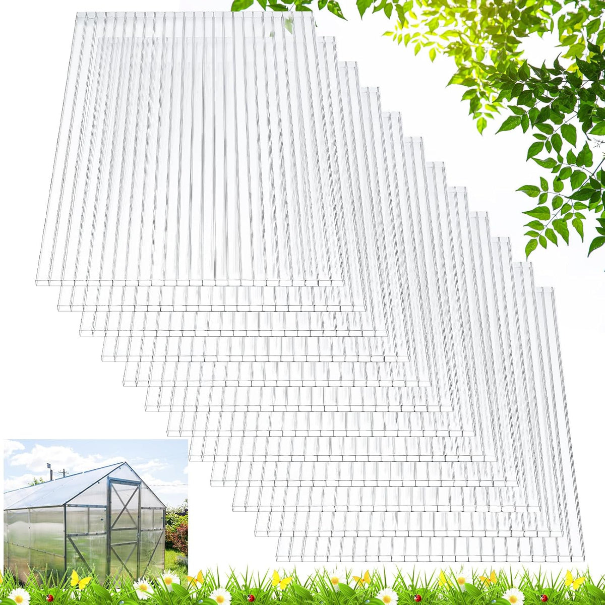 Tatuo 36 Pack 4' X 2' X 0.16'' Polycarbonate Greenhouse Panels Polycarbonate Sheets Twin-Wall Roof Panels Waterproof UV Protected Clear Corrugated Plastic Roofing for Greenhouse Replacement