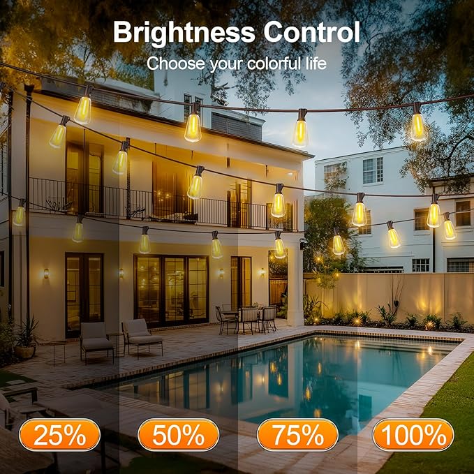 Outdoor String Led Patio Lights - 200Ft 60M Outside Waterproof Light With Remote Dimmable ST38 Shatterproof Bulb Connectable Hanging Outdoor Electric Lighting For Backyard Yard Gazebo Porch Party