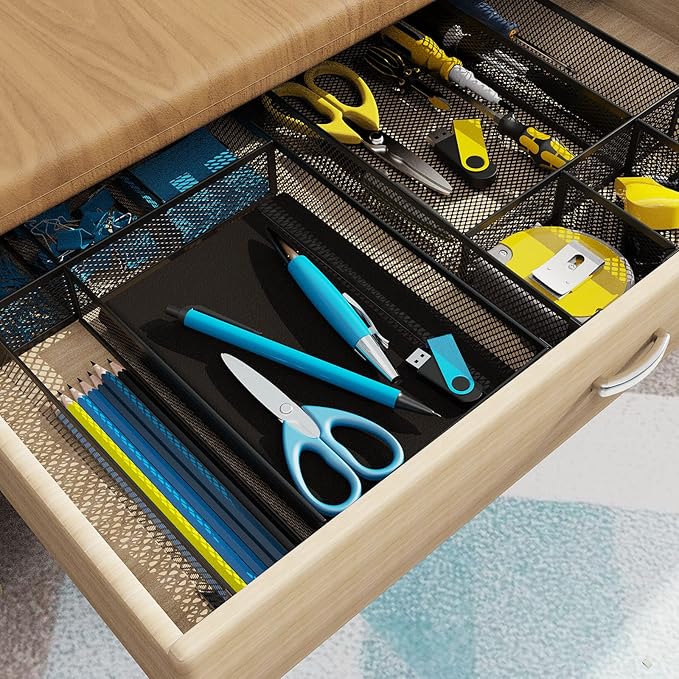 Desk Drawer Organizer, Office Desk Organizer Tray with 5 Dividers, Pen Pencil Drawer Organizer for Office Supplies, Desktop, Bathroom, Kitchen, Makeup, Vanity ﻿