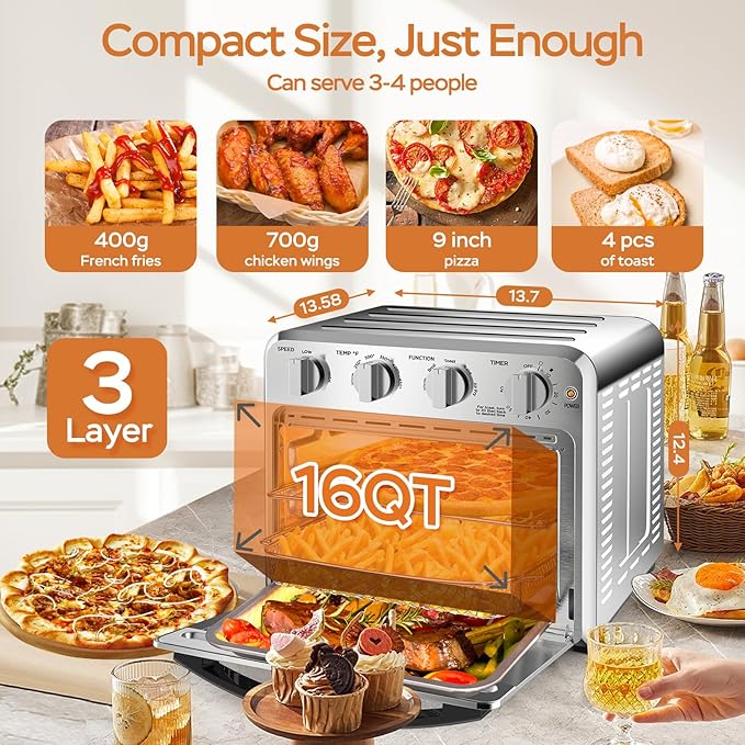 Air Fryer, Geek Chef Convection Air Fryer Toaster Oven, 4 Slice Toaster Airfryer Countertop Ovens, Electric Hot Ovens Oilless Cooker, Accessories & E-Recipes Included, ETL Listed, 16QT